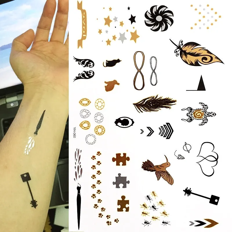 Temporary Tattoos Gold Silver Metallic Tattoo Arm Body Tattoo Cool Bracelet Style Girl DIY Golden Flash Tattoos