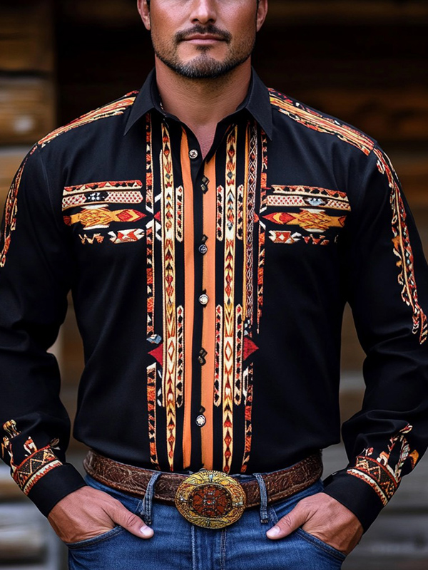 Black Native American Long Sleeve Ribbon Shirt