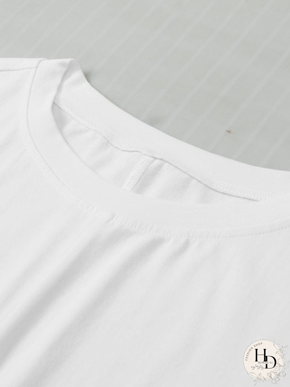 White Drawstring Side Short Sleeve Crew Neck Tee