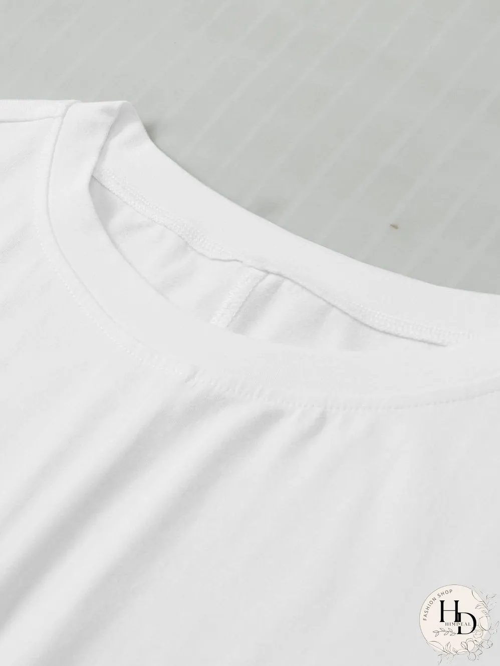 White Drawstring Side Short Sleeve Crew Neck Tee