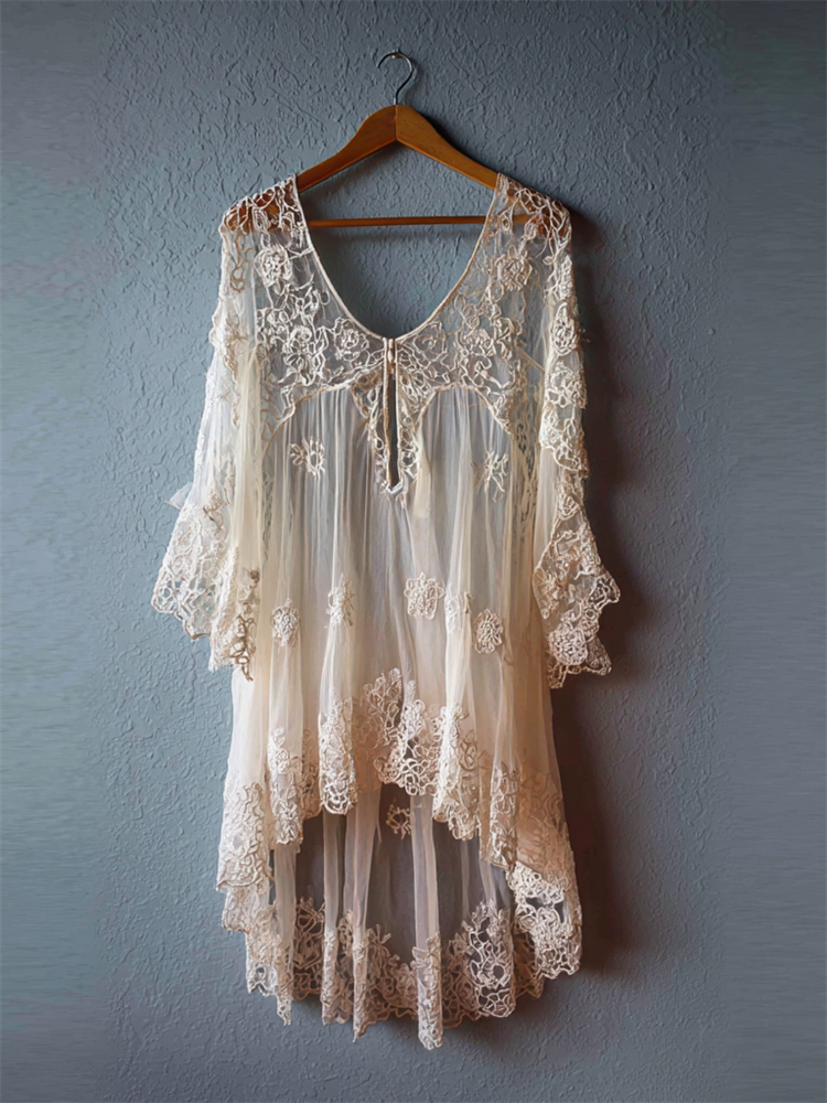Boho Floral Lace Flowy Linen Mini Dress elevenforest