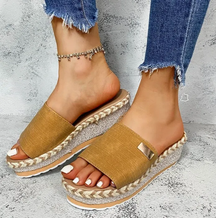 New Women Slippers Casual Solid Color Bowknot Platform Flat Shoes Fashion Braided Straps Outdoor Walking Sandals Zapatilla Mujer