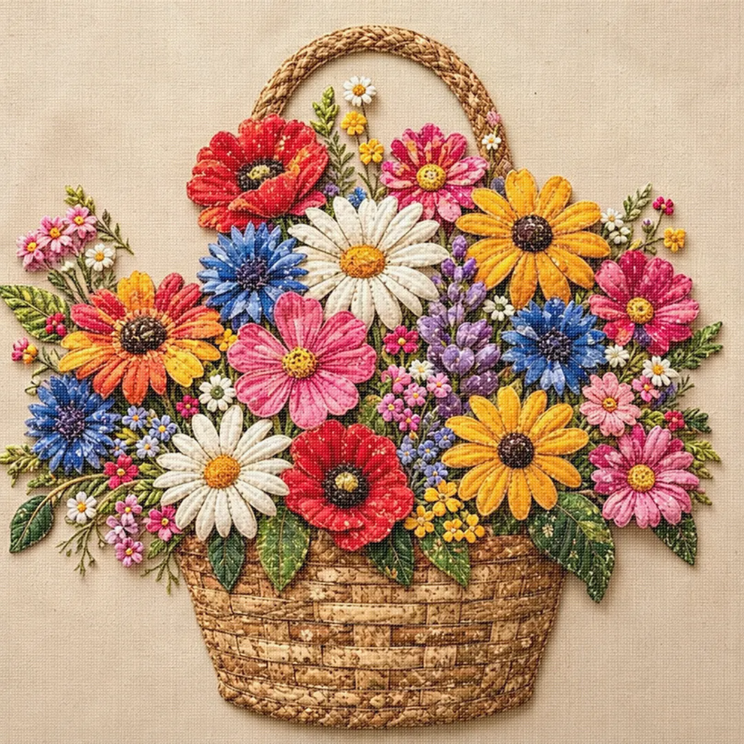 クロスステッチ完成品Together in my Fathers garden Garden Basket Full Stamped 11CT 3 Strands Cross Stitch Kit 45x45cm