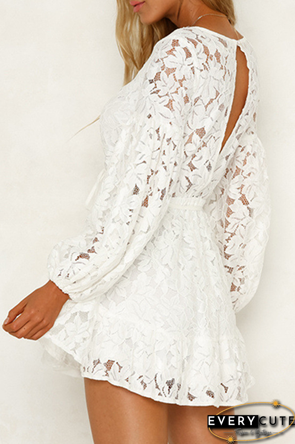 Elegant Solid Frenulum Backless V Neck Lace Dress Dresses