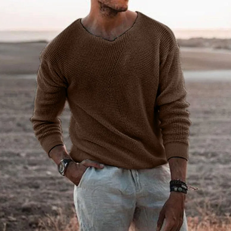 Man's Vintage Solid Color V Neck Casual Cozy Sweater