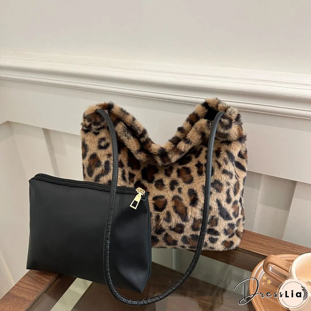 Leopard Furry Shoulder Bag