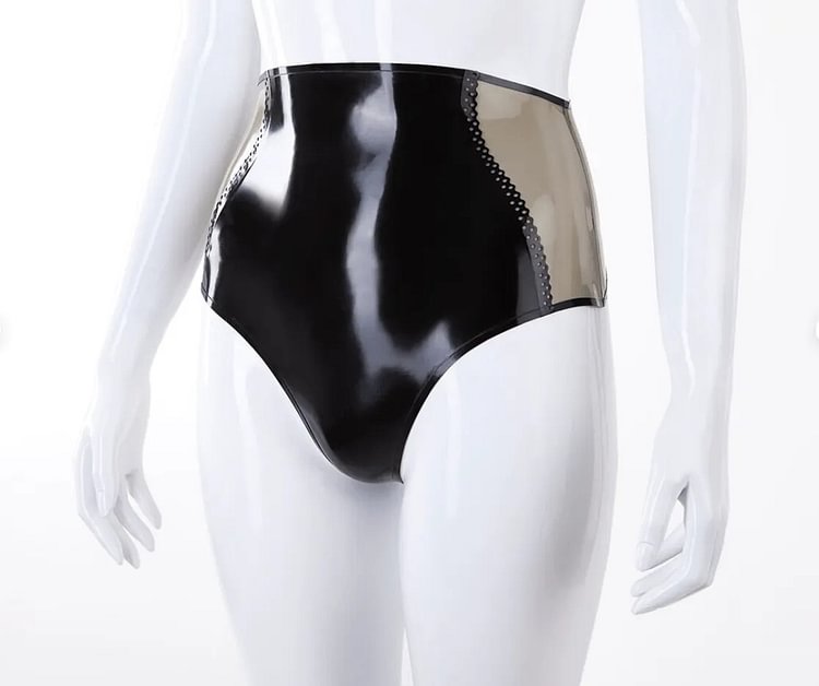 Women Latex panties​ Black Brocade Silver Zipper