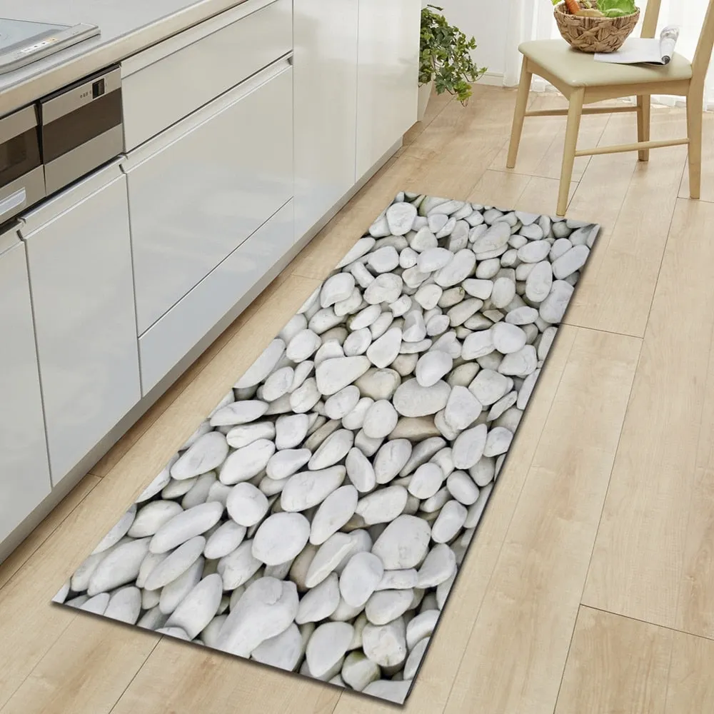 Wood Grain Kitchen Carpet Entrance Doormat Bedroom Hallway Floor Mat 3D Cobblestone Bathroom Water Absorption Anti-slip Long Rug