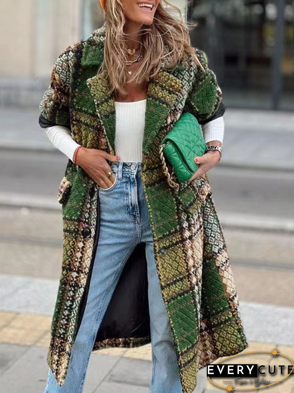 Long Sleeve Fashion Contrast Lapel Woolen Coat