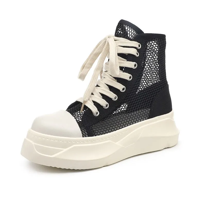 Yyvonne 2022 Chunky Sneakers Women Round Toe Leisure Outwear Black Casual Shoes Platform Lace-Up Trainers Handmade Sapatos Feminina