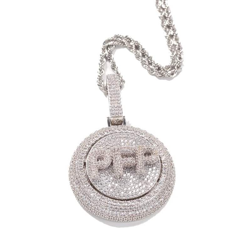Iced Rotatable Design Letter Round Pendants For Men Hip Hop Bling Bling Necklaces (Max up to 3 letters)