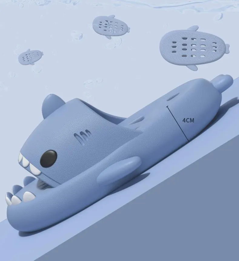 Size 46 47 Parent Child Lovely Shark Slippers Men Women&lsquo;S Bathroom Water Leakage Quick Drying Hollow Out Non Slip Home Slippers