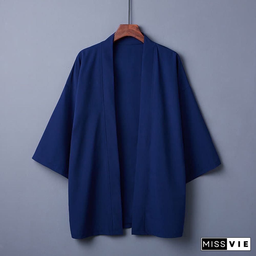 Vintage Pure Color Casual Cardigan Kimono Outerwear