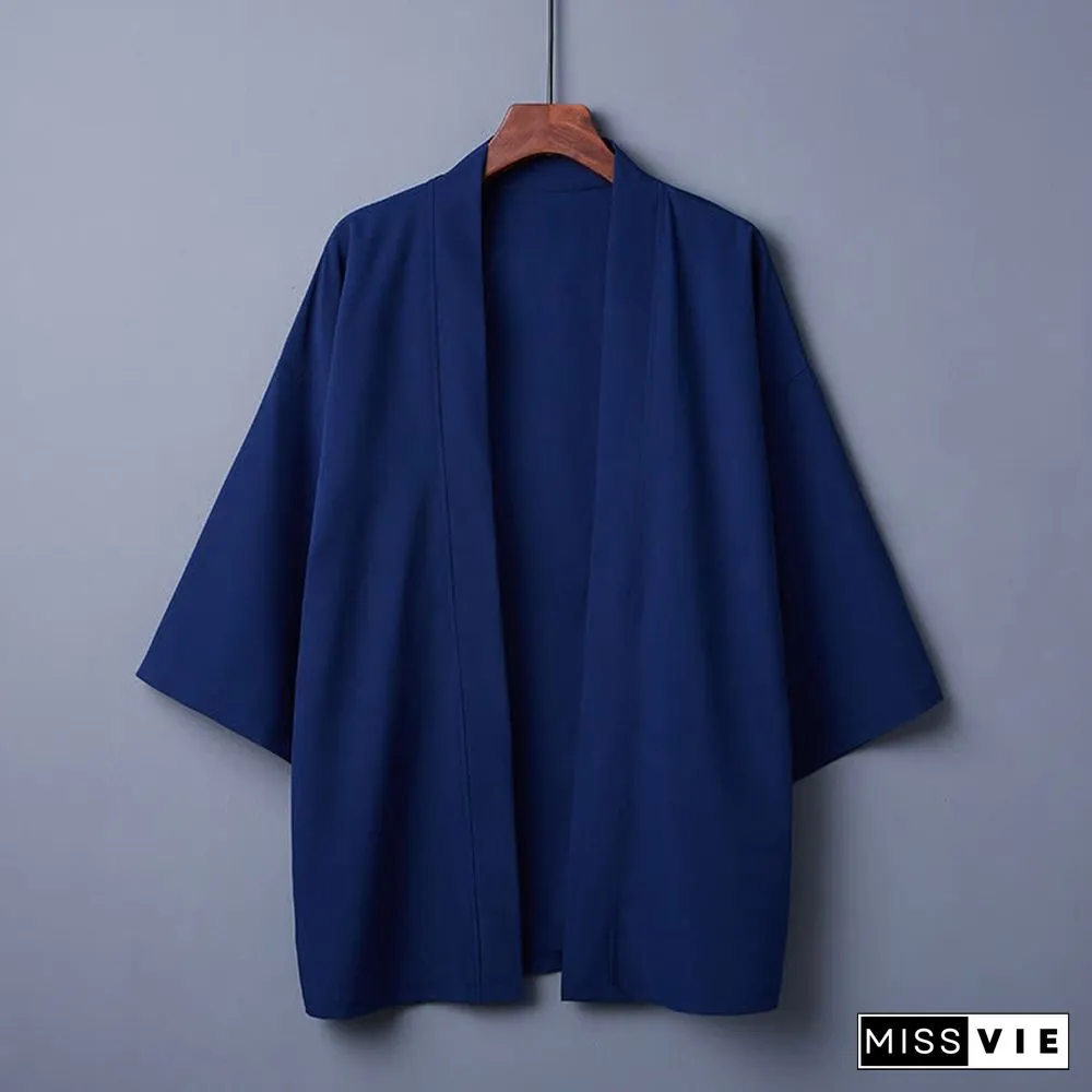 Vintage Pure Color Casual Cardigan Kimono Outerwear