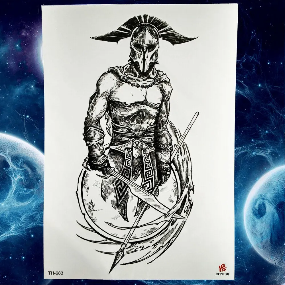 Black Military Maori Totem Temporary Sleeve Tattoos For Men Realistic Fake Full Arm3D Dragon Skull Wolf Lion Robot Tatoos Paste