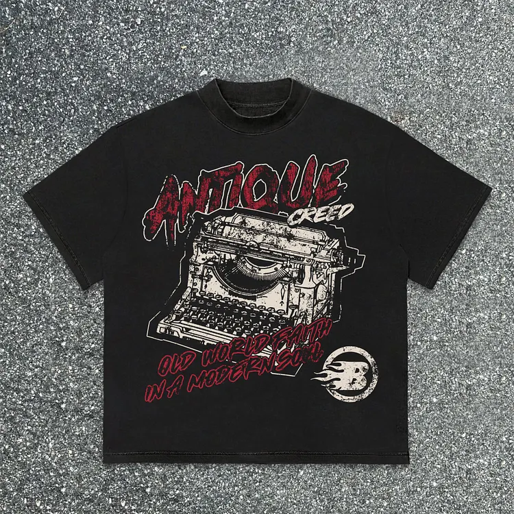 Hellstar Ancient Creed The Combination Of Retro And Faith Making Vintage Graphics Cotton T-Shirt
