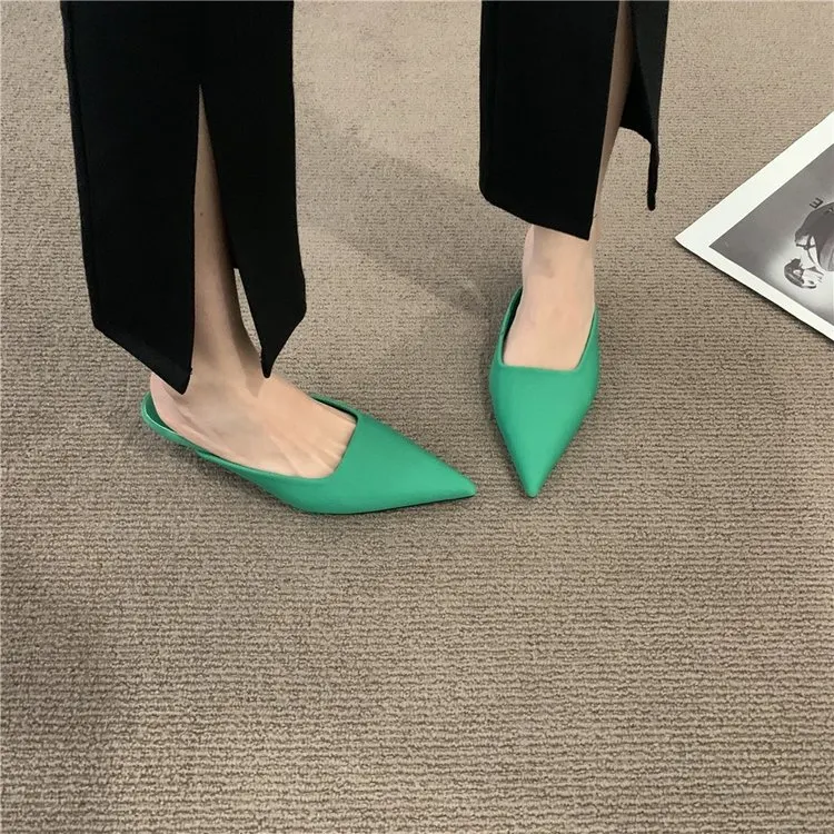 Churchf Churchf Half Slippers Female Summer New Style 2023 Thin Heel Pointed Lazy People Wear Low Heel Set Foot Muller Shoes Cool Drag Female