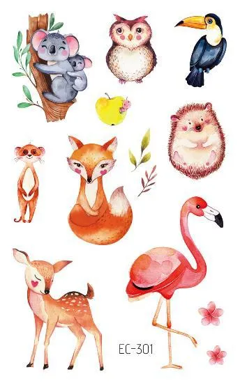 24 kinds Cartoon Animals Temporary Tattoo Stickers for Kids Lion Tiger Giraffe Elephant Fox Hedgehog Turtle tatouage temporaire