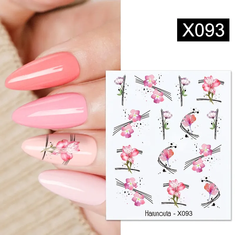Harunouta Cool Geometry Pattern Water Decals Stickers Christmas Snowflakes Slider For Nails Valentine's Day Nail Art Decoration