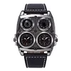  Mens Steampunk Watch Military Big Square Case Design Quartz Dual Time Zone
