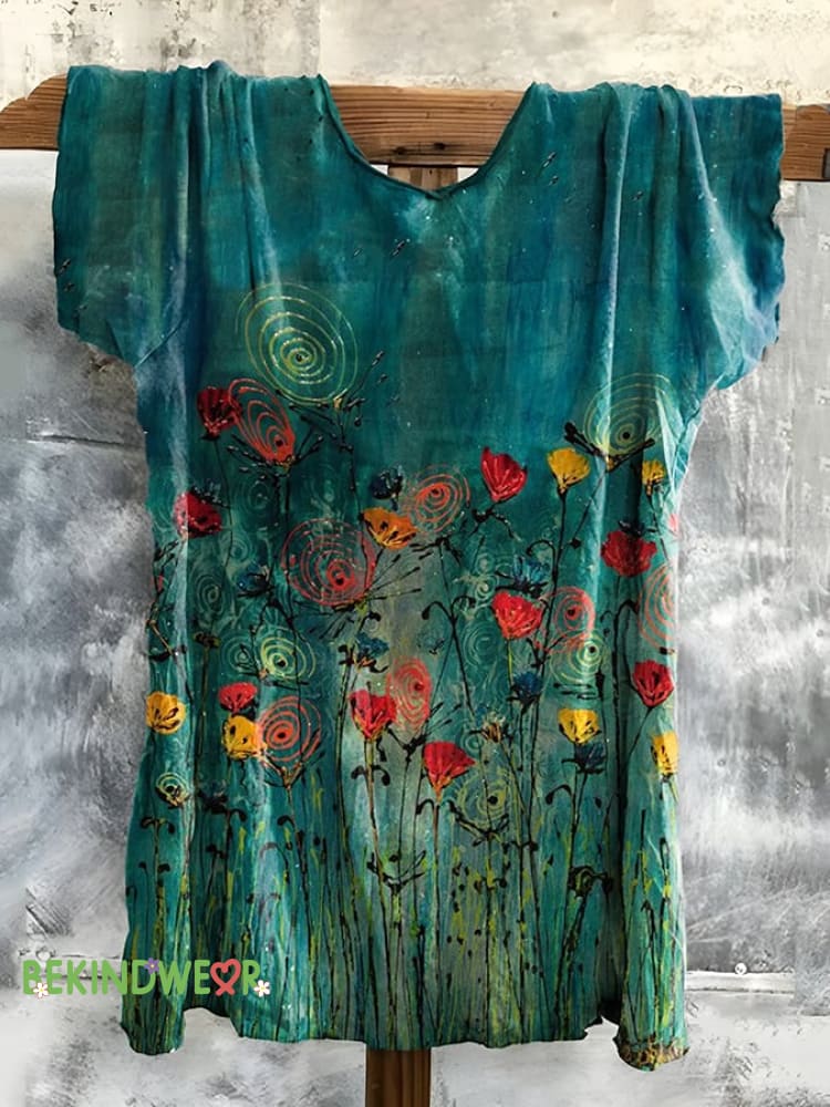 Women&rsquo;s Hippie Print V-Neck T-Shirt As shown / S
