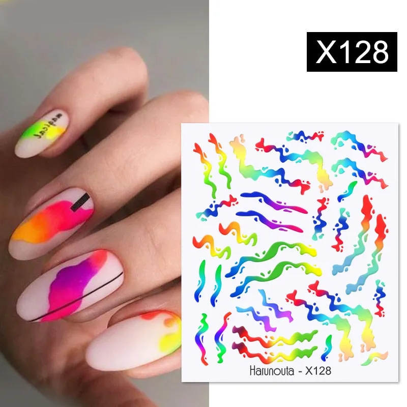 Harunouta Black Brush Color Block Nail Water Decals Valentine Geometric Lines Manicures Charms Sliders Nail Art Decoration Tips