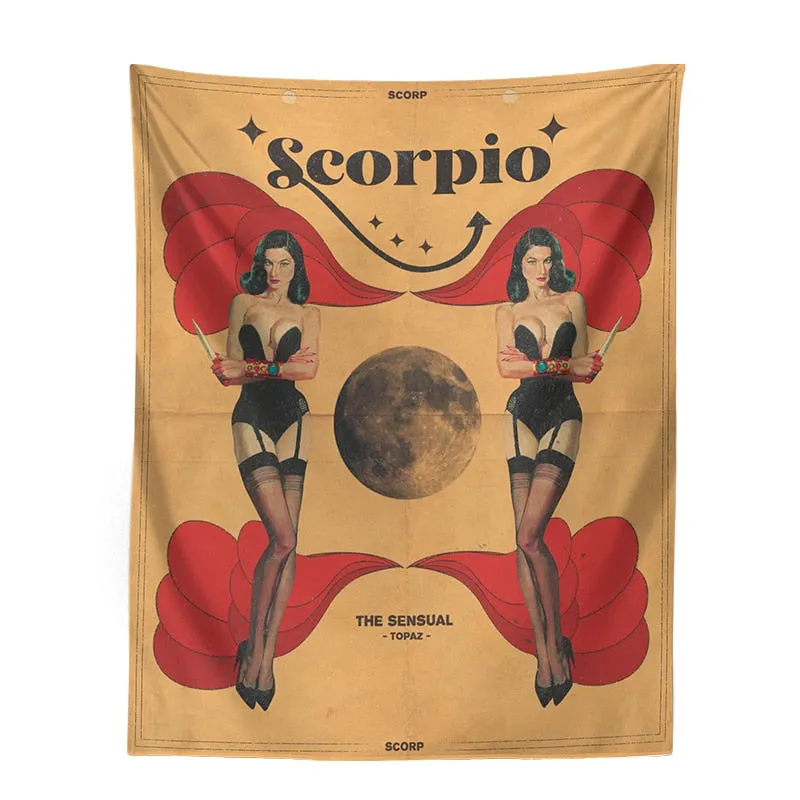 12Constellation Tarot Tapestry retro modern woman Tarot Wall Hanging sexy woman Room Decor Bedspread Cover Sun starry Wall Decor