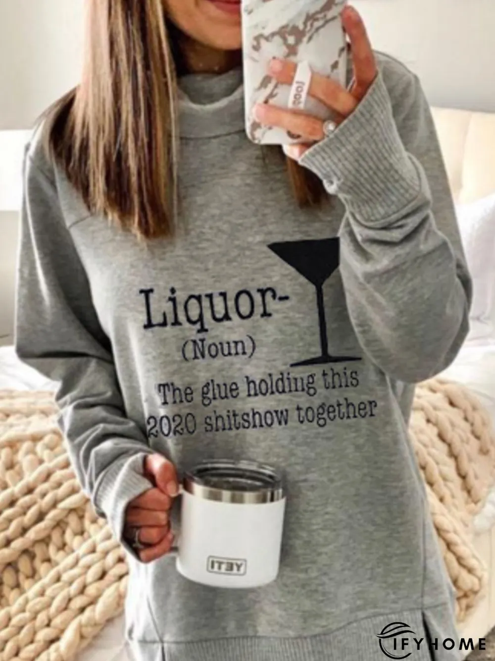 Cotton-Blend Casual Letter Loose Sweatshirt | IFYHOME