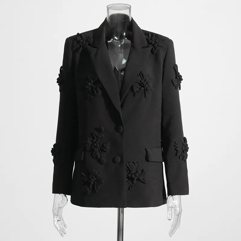 Yyvonne Trend Two-Piece 2025 New Suit Jacket + High-Waisted Micro-Screpe Trousers Three-Dimensional Flower Suit Woman