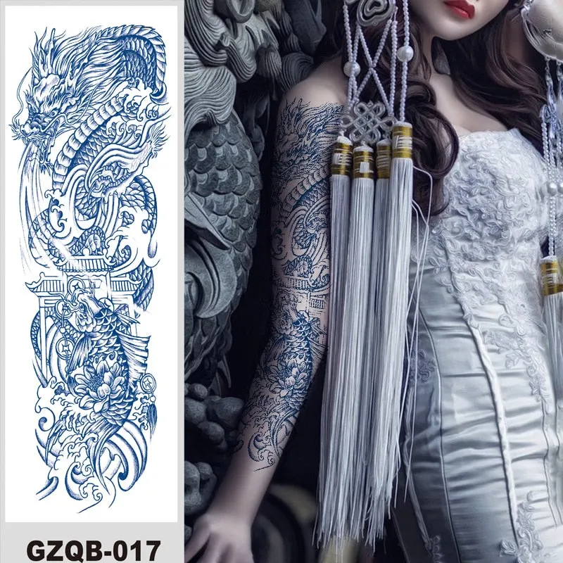 Temporary Flower Full Arm Tattoos Stickers Indian Wolf Dragon Navigator Totem Juice Ink Men Women Girl Leg Fake Tatoo Hot Sale