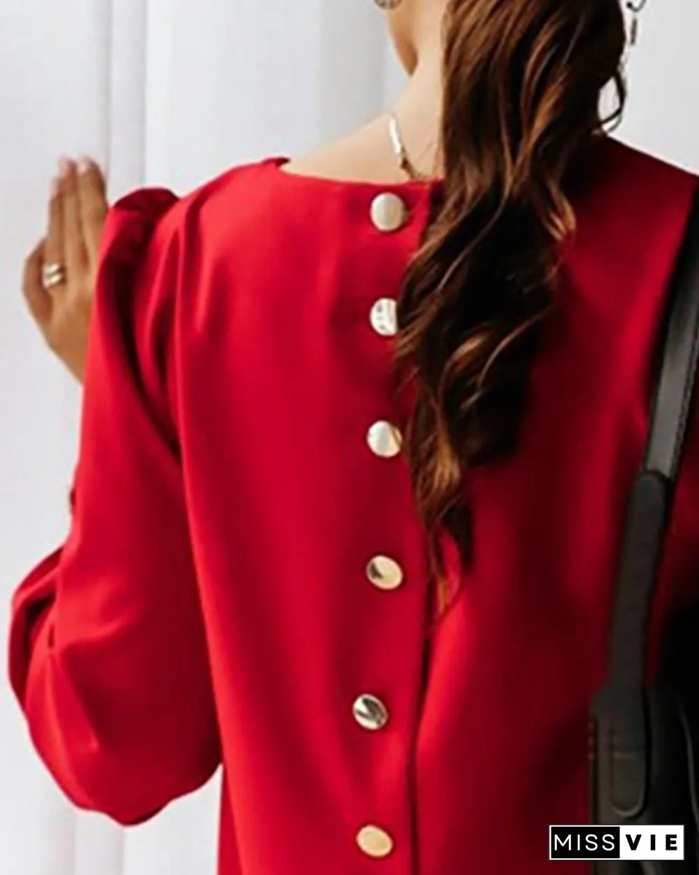 Solid Button Design Casual Mini Dress P14925