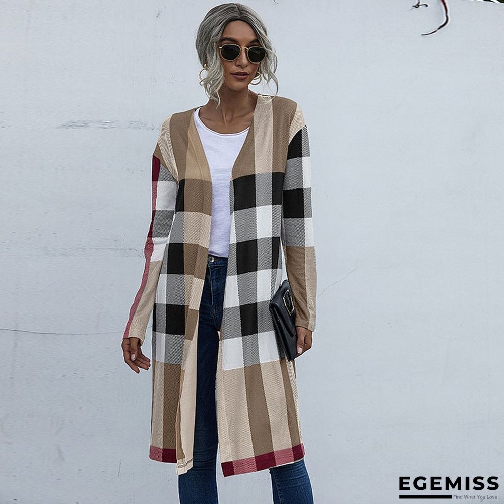 Autumn Women's Plaid Fashion Buttonless Straight Cardigan Coat Women | EGEMISS