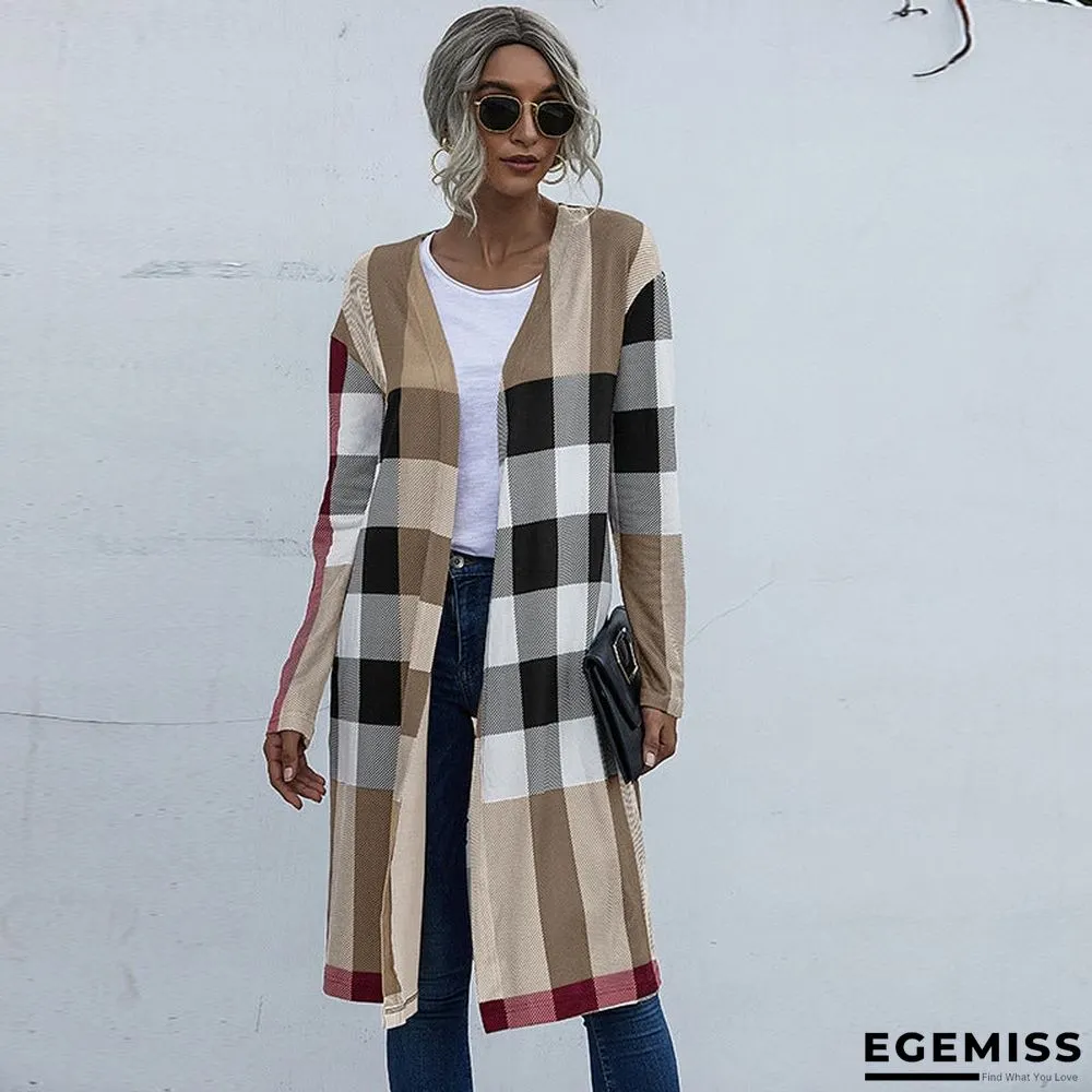 Autumn Women's Plaid Fashion Buttonless Straight Cardigan Coat Women | EGEMISS