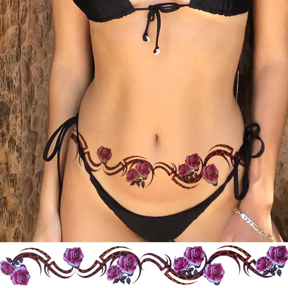 Sdrawing Butterfly Temporary Tattoos For Women Girls Fake Flower Tattoo Sticker Thorns Lily Daffodil Waist Sexy Tatoos