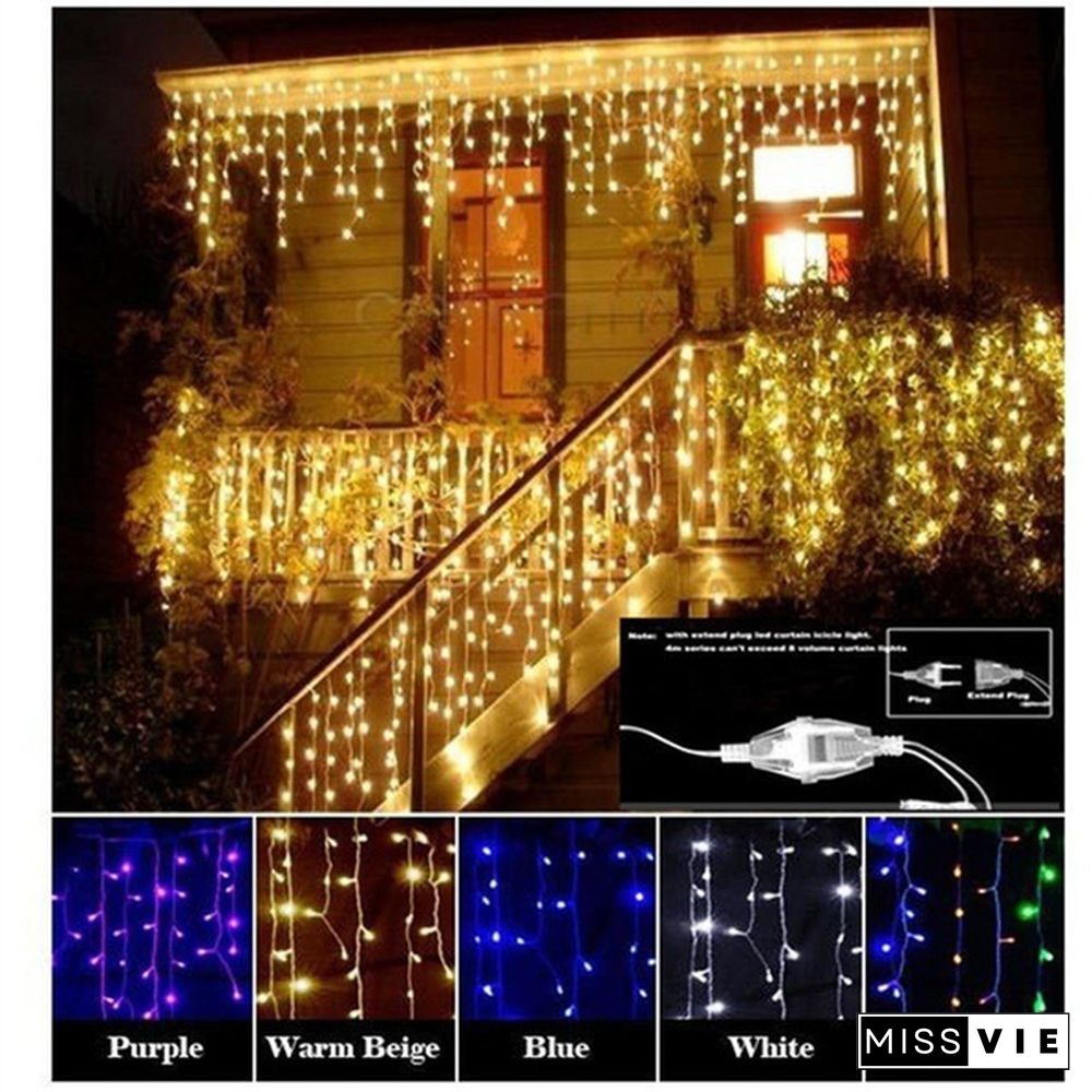 New Droop Curtain Icicle String Light 100LED 10M Christmas/Wedding/Party Decoration Lights Garland AC 110V 220V Outdoor Waterproof Led Lamp 4 Colors