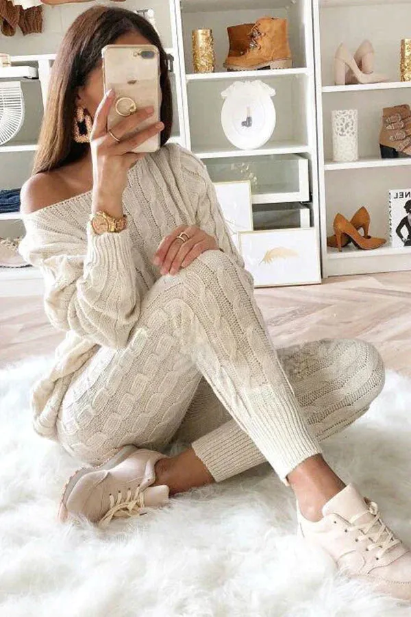 Elevated Comfort Cable Sweater +Slim Fit Pants Set