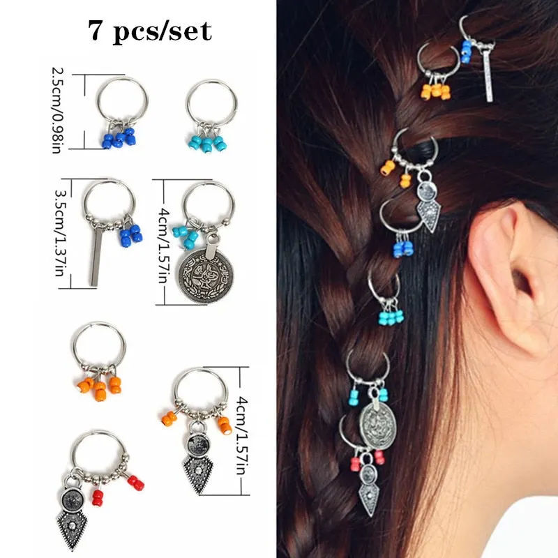 Hair Braid Coin Leaves Retro Colorful Beads Pendant Charms Rings Clip Headband for Pierced Hip-hop Braiders Leaves Accessories