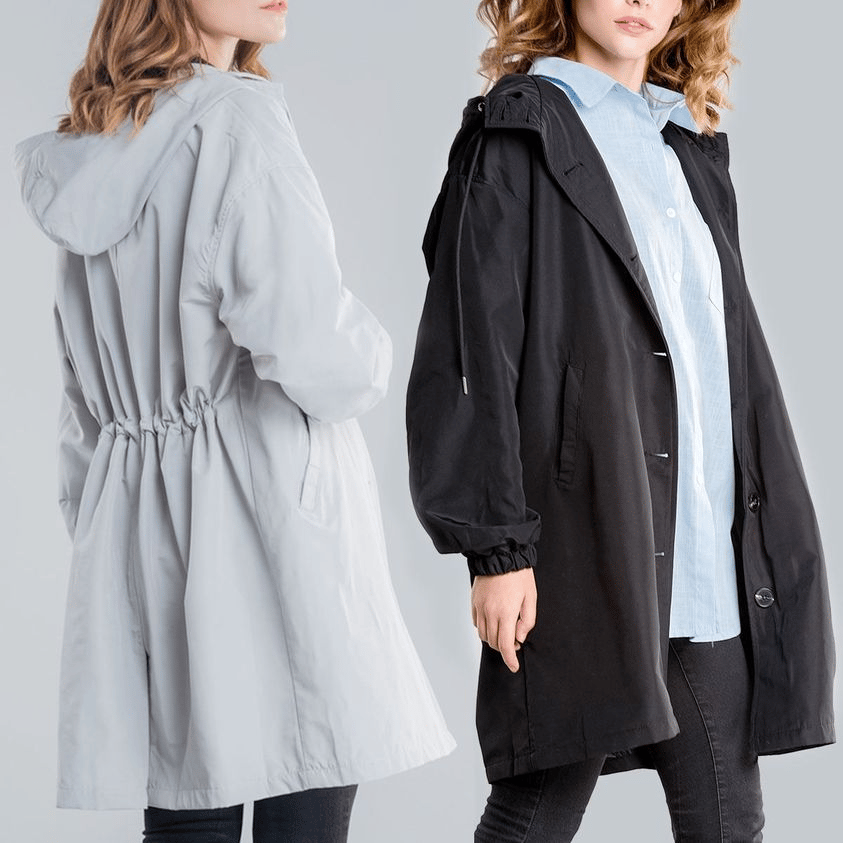 WATER RESISTANT OVERSIZED HOODED WINDBREAKER RAIN JACKET