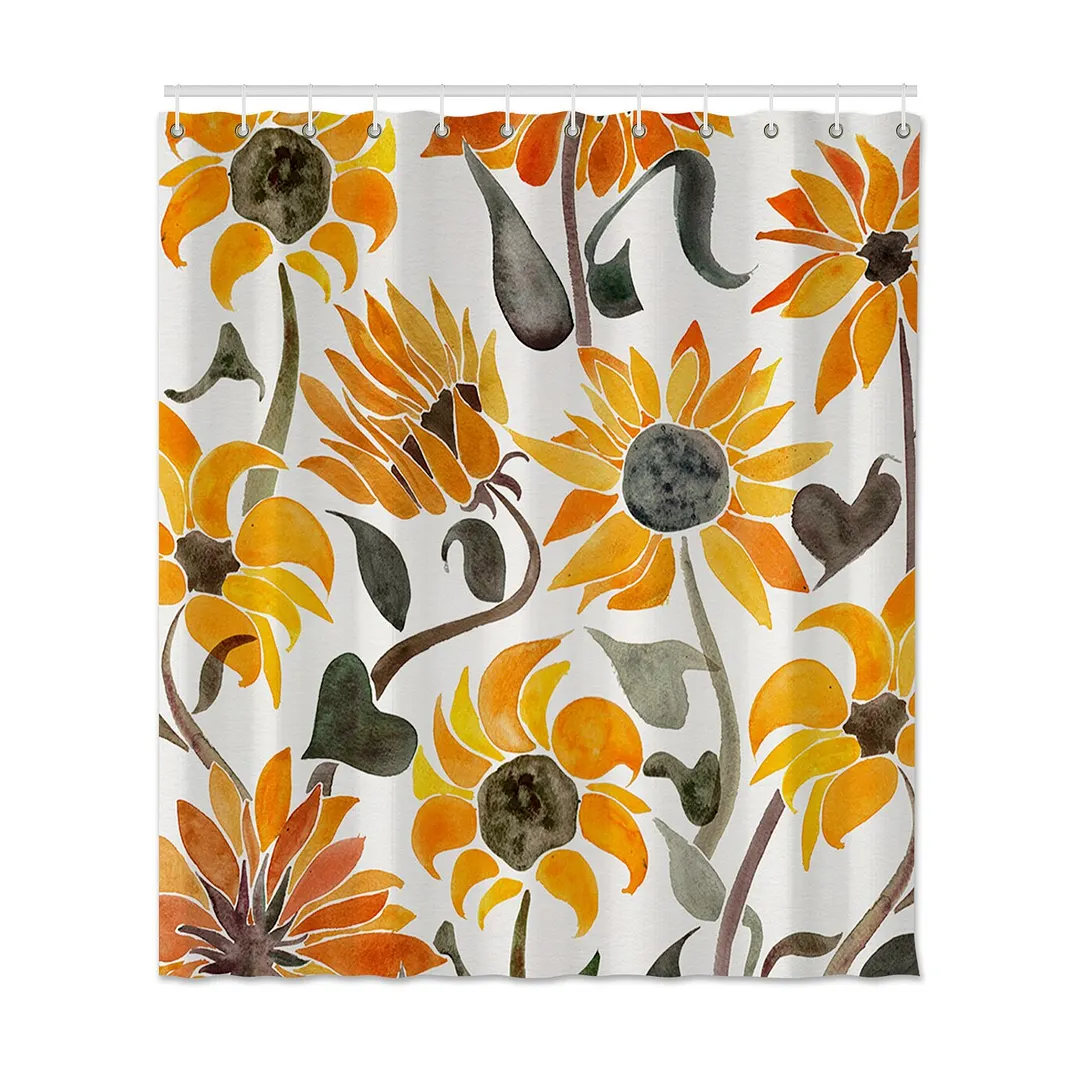 Flower Leaves Printed Shower Curtain For Bathroom Polyester Fabric Shower Curtain Home Decor Waterproof Bath Curtain With Hooks