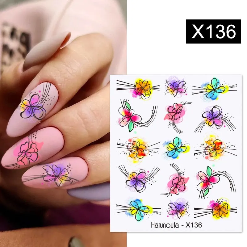 Geometric Lines Flowers Leaves 3D Nail Sticker Figure Woman Face Pattern Special Self Adhesive Nail Art Decals Manicures Sliders-Nail Inspo