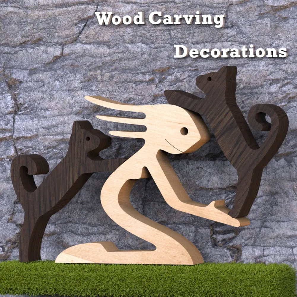 Family Puppy Wood Dog Craft Figurine Desktop Table Ornament Carving Model Creative Home Office Decoration Love Pet sculpture 515-1