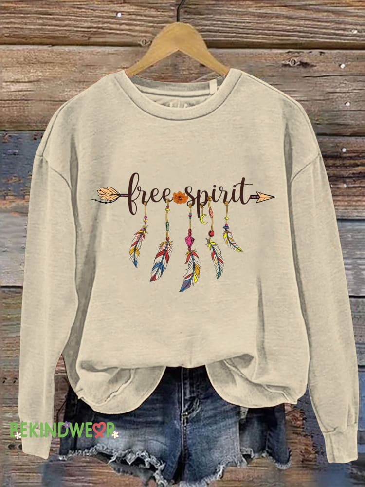 Free Spirit Printed Casual Sweatshirt Beige / S