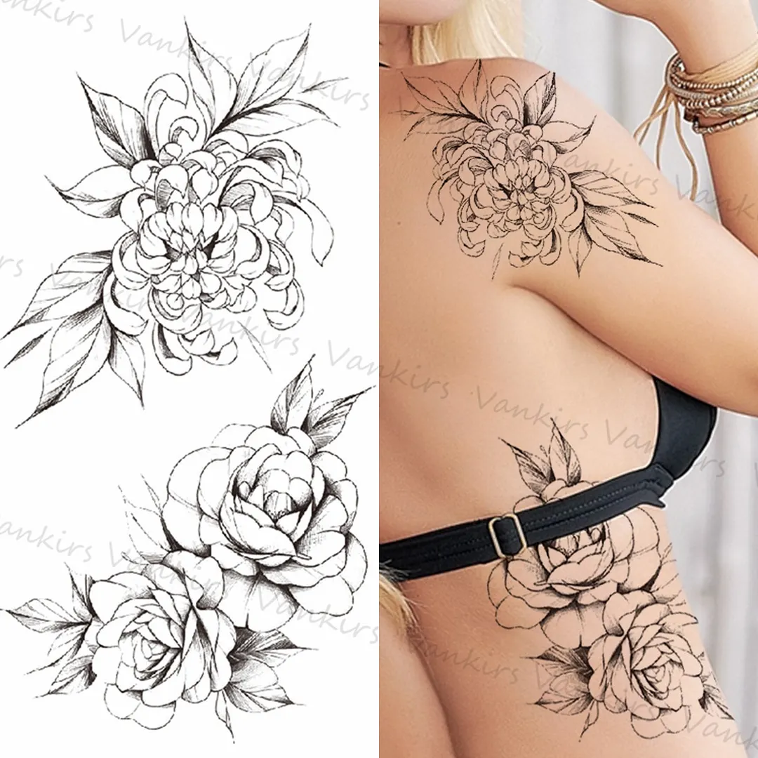 Sdrawing Skeleton Snake Flower Temporary Tattoos For Women Girls Realistic Snake Wolf Tribal Fake Tattoo Sticker Arm Waist Tatoo 3D