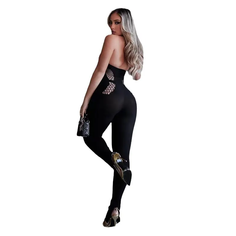 Uveng Uveng Spring Women's Clothing New Low-Collar Tight Sleeveless Hanging Neck High-Waisted Solid-Color Yoga Jumpsuit