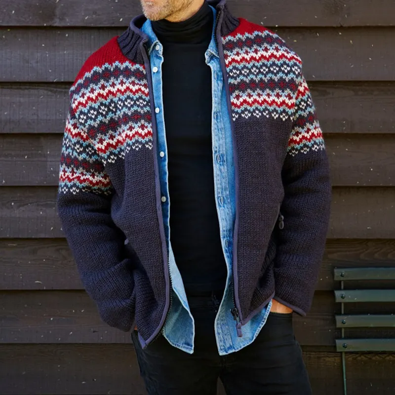 Mens Vintage Fair Isle Knitted Cardigan Sweater