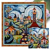 Colorful Houses - 14CT Stamped Cross Stitch - 40*40cm