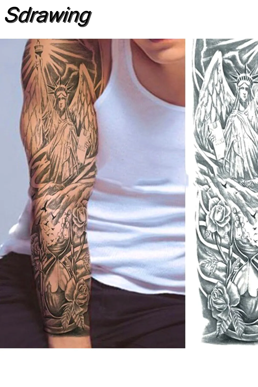 Sdrawing Sheets Full Arm Leg Extra Large Temporary Tattoos, Body Art For Men And Women - Wolf,Tiger,Bear,Warrior,Tribal Symbol 430-0
