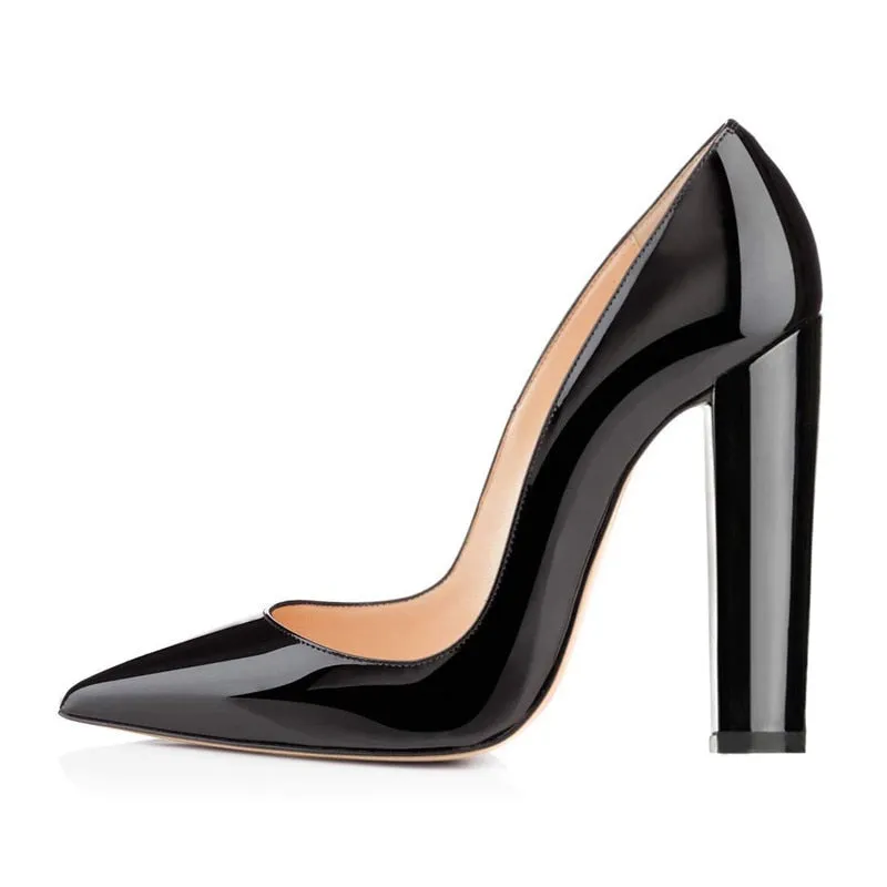 Onlymaker Women's Pumps Pointed Toe Block Classic 12cm High Slip On Thick Heels Wedding Office Dress Big Size Chunky Lady Pumps