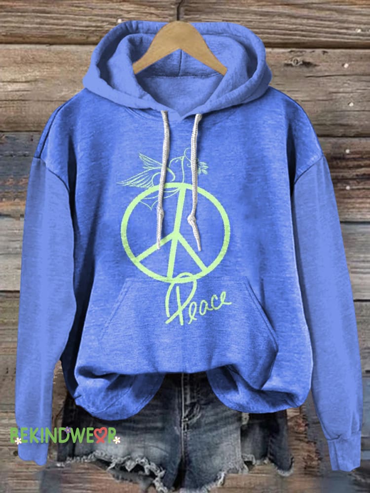 Peace and Love Simple Printed Casual Hoodie Multicolor / S