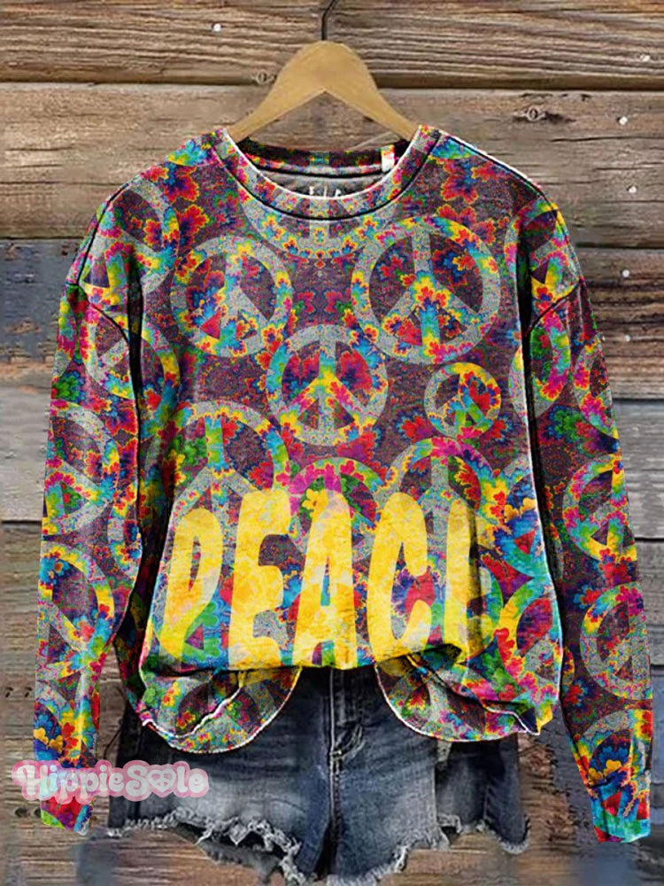 Vintage Love And Peace Art Print Casual Sweatshirt Multicolor / S